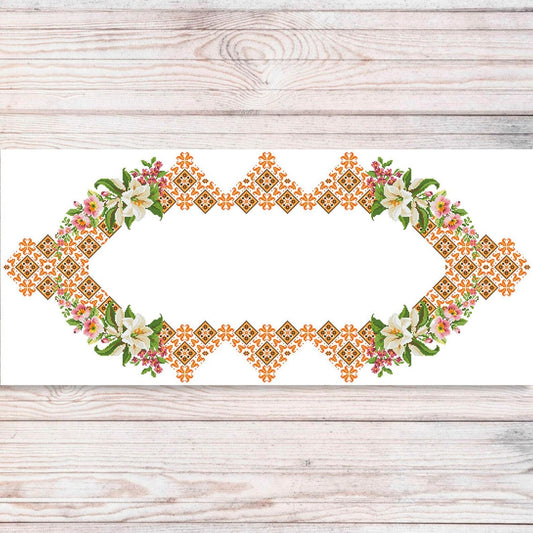 Tablecloth with lilies Cross Stitch Pattern Kitchen Table Runner Cross Stitch Pattern Kitchen Decor Hand Embroidery Ukrainian Geometric