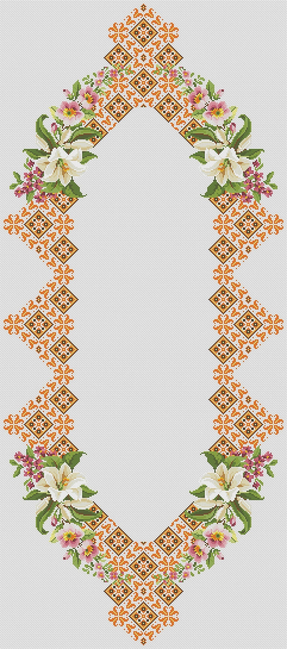 Tablecloth with lilies Cross Stitch Pattern Kitchen Table Runner Cross Stitch Pattern Kitchen Decor Hand Embroidery Ukrainian Geometric