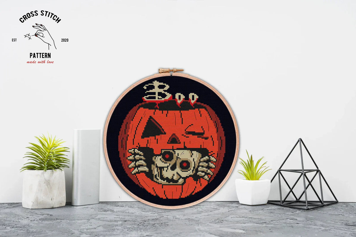 Halloween Ghost cross stitch pattern Pumpkin skeleton embroidery Spooky season cross stitch Jack o'lantern xstitch Halloween scary bat decor