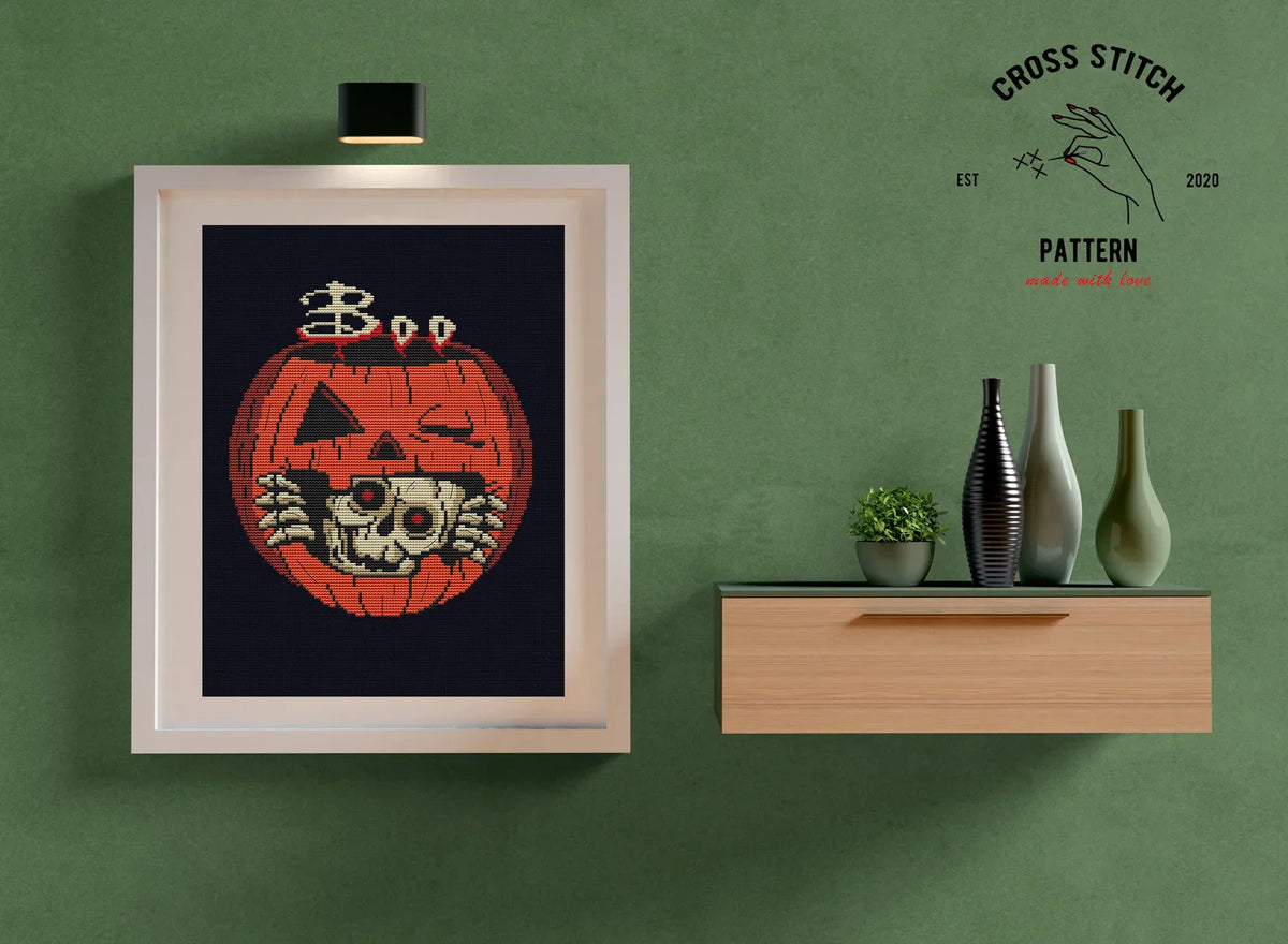 Halloween Ghost cross stitch pattern Pumpkin skeleton embroidery Spooky season cross stitch Jack o'lantern xstitch Halloween scary bat decor