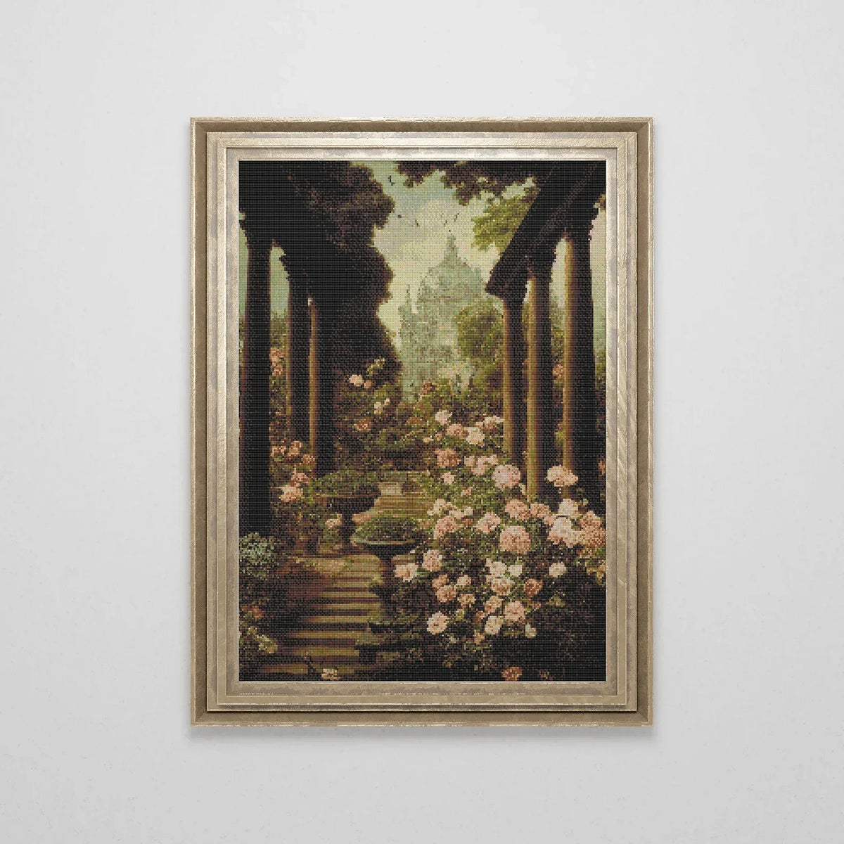 Victorian Rose Garden Cross Stitch Pattern | Vintage Botanical Cross Stitch Chart | Landscape Cross Stitch Art | Unique Cross Stitch