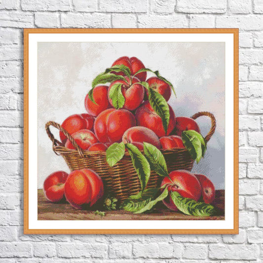 Basket with peaches Cross Stitch Pattern Peaches Kitchen Still Life Modern Decor Pattern Embroidery Summer fruits Needlepoint chart PDF