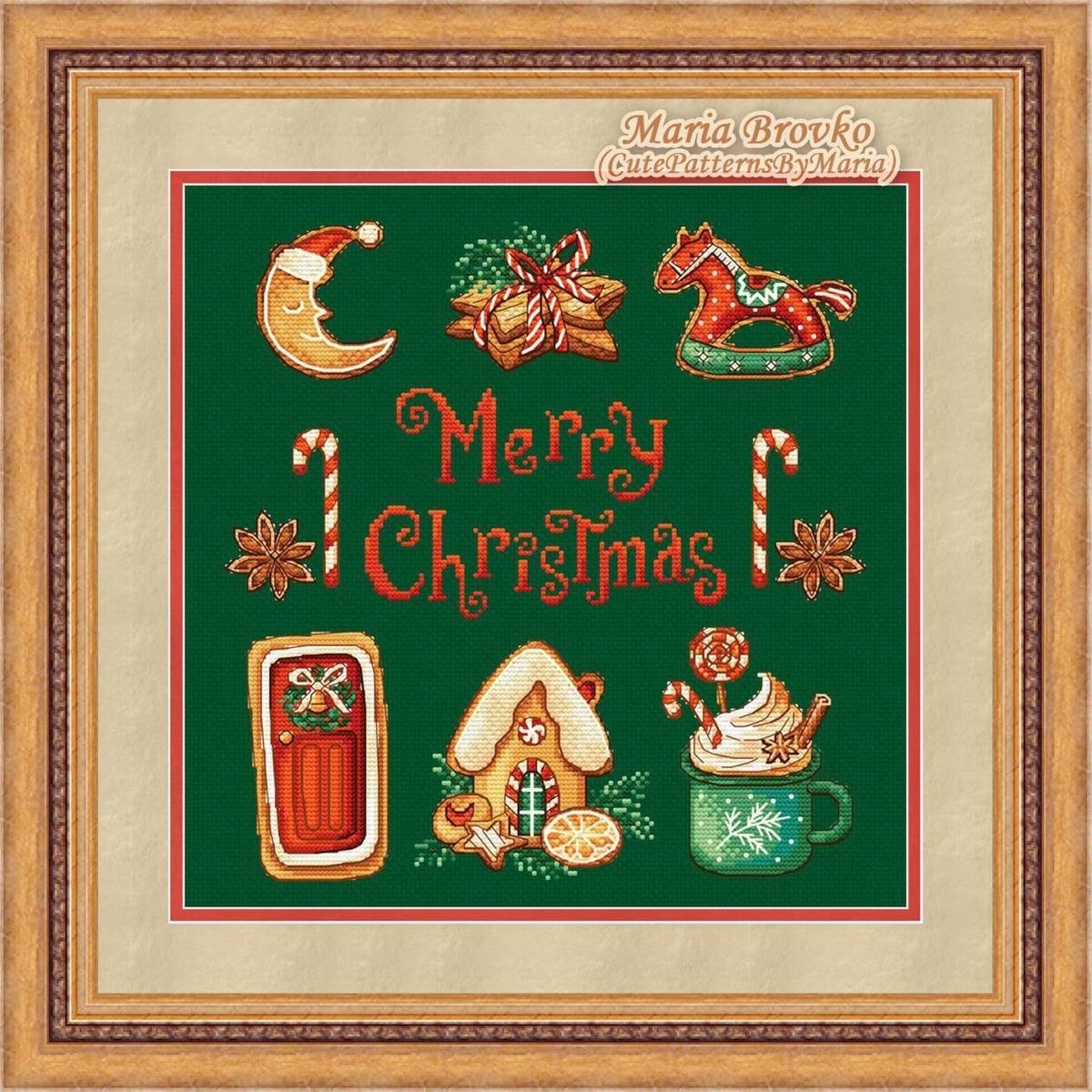 Cross Stitch Pattern Merry Gingerbread Christmas DMC Chart Printable PDF Instant Download