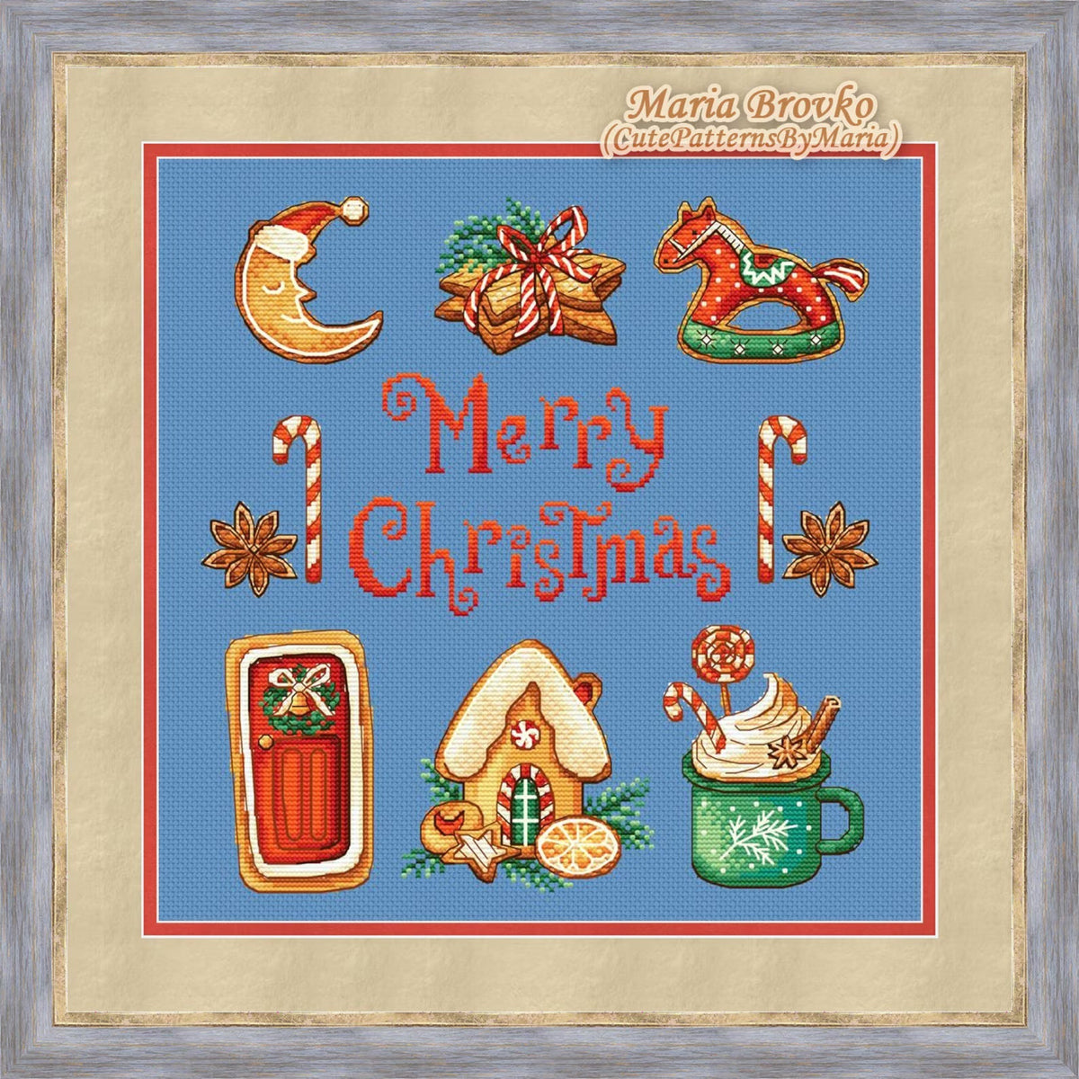 Cross Stitch Pattern Merry Gingerbread Christmas DMC Chart Printable PDF Instant Download