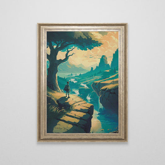 Zelda inspired Cross Stitch Pattern | BOTW Landscape Cross Stitch | Nature Patterns | Large Counted Cross Stitch PDF