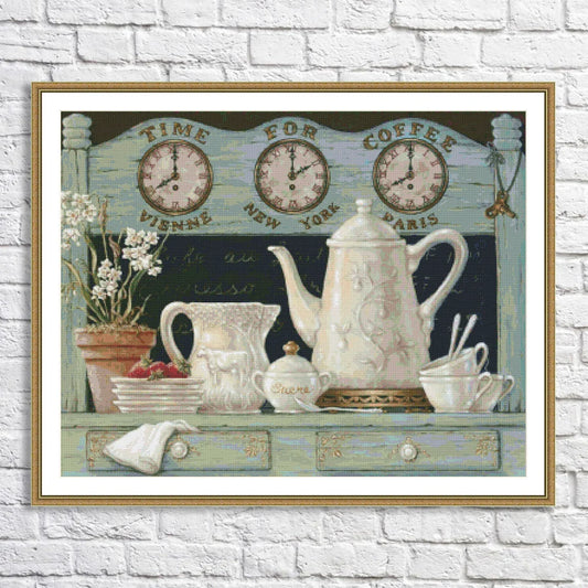 Time for Coffee Still Life Cross Stitch Pattern Digital Pattern Decor Wild Flowers Pattern Bouquet Embroidery Needlepoint Chart Download