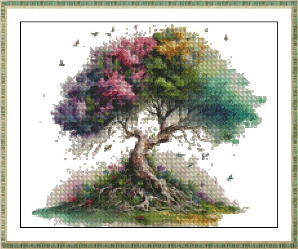 Watercolor Cross Stitch Pattern,Tree life Colorful,Landscape,Pattern Keeper,xstitxh,Embroidery,Pdf,Instant Download