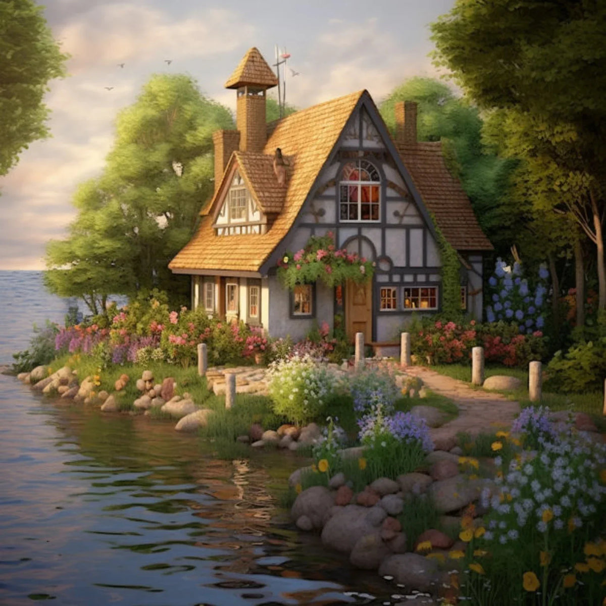 Cross Stitch Pattern Lake Cottage Full Coverage