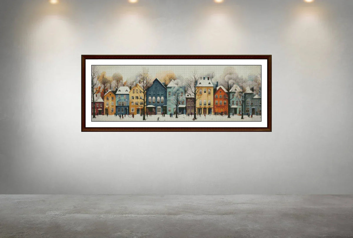 Winter Cross Stitch Pattern,Row Houses in Snow,City,Landscape,Pattern Keeper,Counted Cross Stitch,Pdf,Instant Download