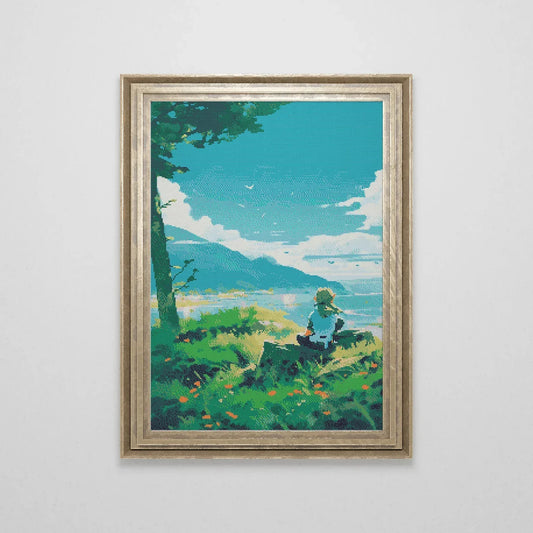 Zelda inspired Cross Stitch Pattern | BOTW TOTK Landscape Cross Stitch | Nature Patterns | Large Counted Cross Stitch PDF