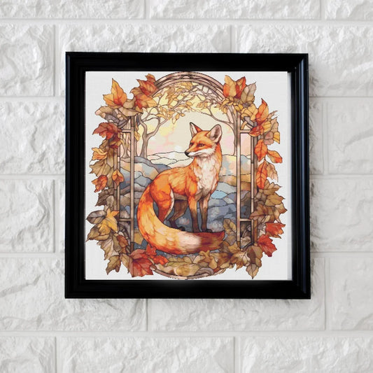 Stained glass Autumn fox cross stitch pattern full coverage PDF