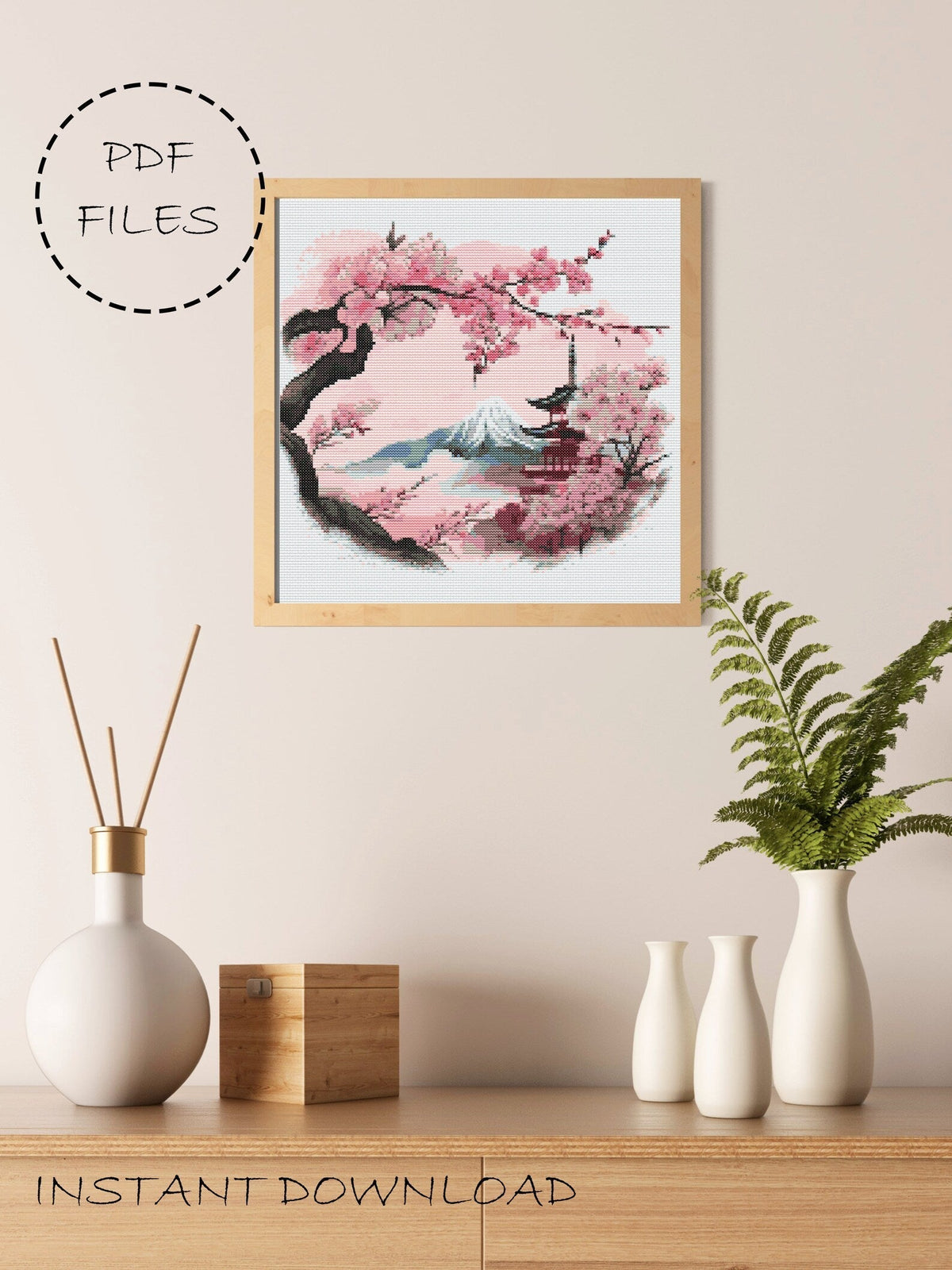 Landscape Cross Stitch Pattern | Sakura Cross Stitch | Embroidery Pattern | Cross Stitch Kit | Japan Cross Stitch | Instant Download PDF