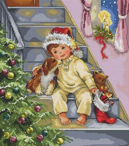 Boy and dog cross stitch pattern, boy and christmas tree cross stitch, christmas cross stitch, new year cross stitch, christmas gifts