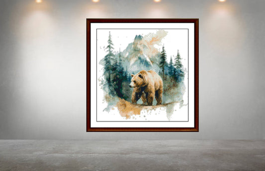 Watercolor Cross Stitch Pattern,Bear in the Wilderness,Landscape,Nature,xtitch,Pattern Keeper,PDF,Instant Download