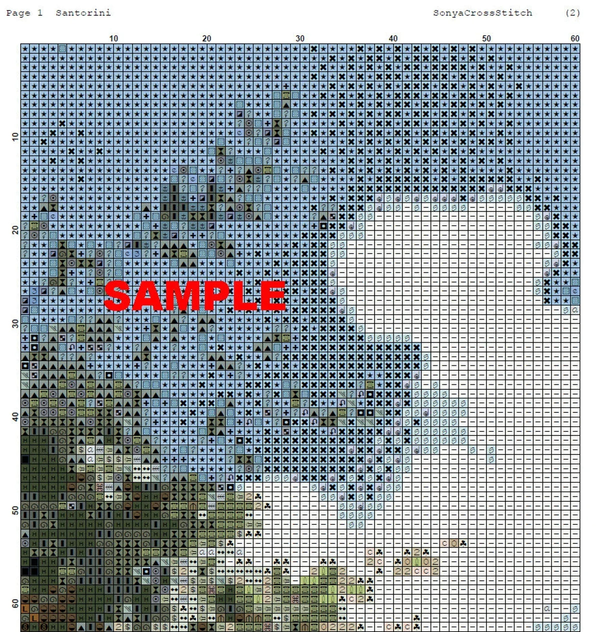 Watercolor Cross Stitch Pattern,Santorini,City,Greek House,Landscape,Pattern Keeper,Mediterrenian,Pdf,Instant Download