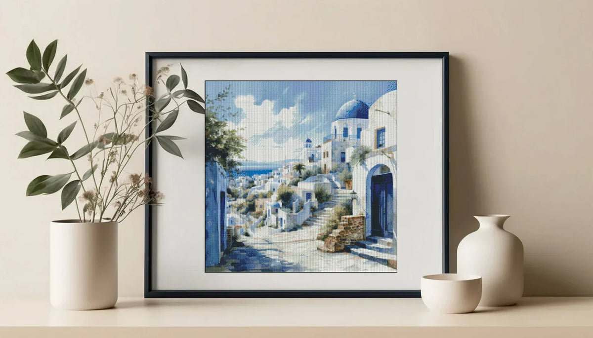 Watercolor Cross Stitch Pattern,Santorini,City,Greek House,Landscape,Pattern Keeper,Mediterrenian,Pdf,Instant Download