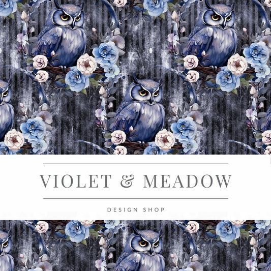Seamless fabric pattern, printable download, owl , fantasy moon owl , Flowers sewing pattern, surface design, seamless owl pattern