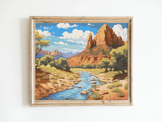Zion National Park Cross Stitch Sewing Embroidery Pattern Instant DMC Download X-Stitch Landscape Cottagecore Needlework