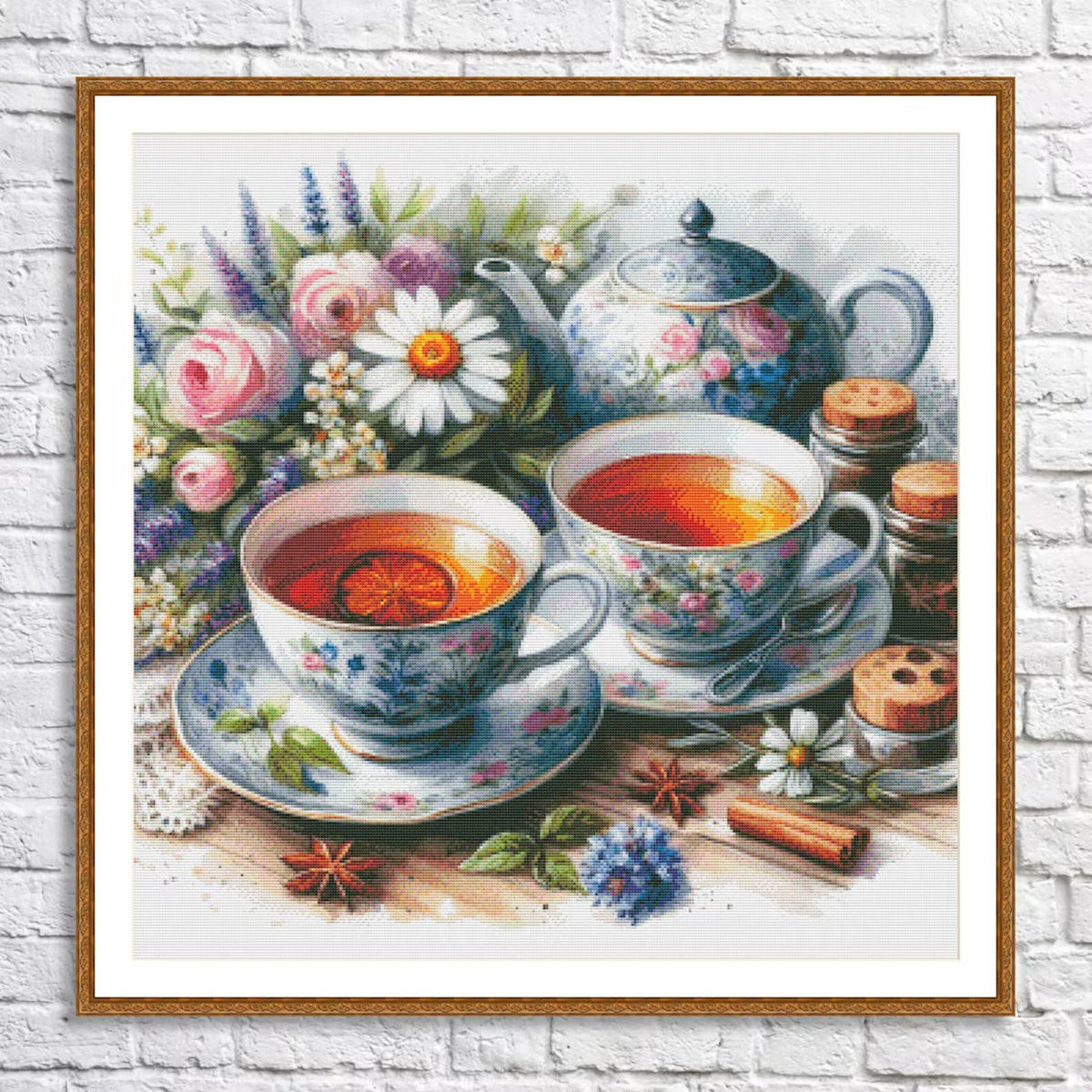 Tea Cups Cross Stitch Pattern Pattern Bouquet of roses Kitchen Still Life Modern Decor Pattern Mugs Napkins Embroidery Needlepoint chart PDF