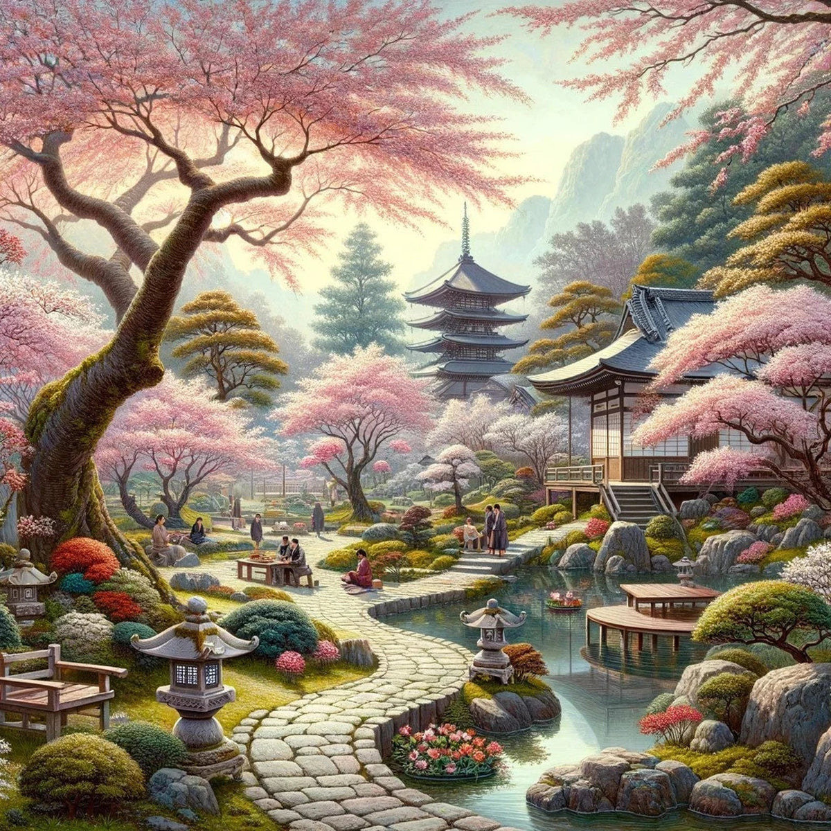 Cross Stitch Pattern Japanese Garden Full Coverage