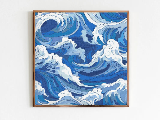 Ocean Waves A Repeating Cross Stitch Sewing Modern Embroidery Pattern Instant DMC Download Bunch of Flowers Beginner Blue Sea
