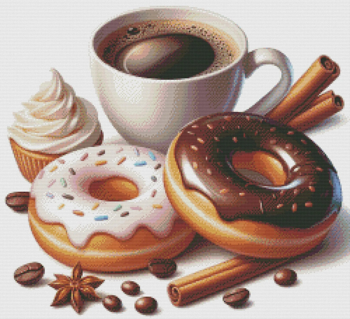 Donut with chocolate Cross Stitch Pattern Sweets Chocolate Donut Kitchen Decor A cup of coffee Dessert Embroidery Needlepoint chart PDF