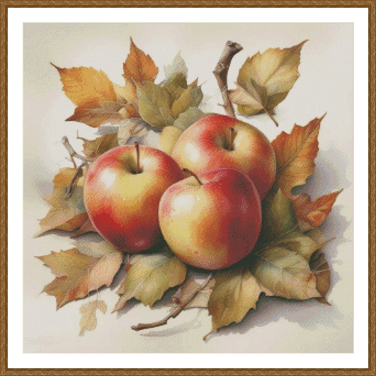 Autumn Apples Cross Stitch Pattern Kitchen Still Life Modern Decor Pattern Embroidery Needlepoint chart PDF Garden fruits Branch Leaves
