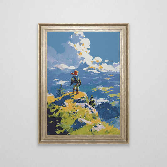 Zelda inspired Cross Stitch Pattern | BOTW Landscape Cross Stitch | Nature Patterns | Large Counted Cross Stitch PDF
