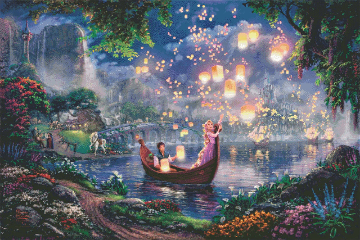 Cross Stitch Pattern PDF "Tangled" DMC 128 Solid Colors, 640w X 427h Stitches, Size on 18th Count: 91w X 60h cm (36w" X 24h")