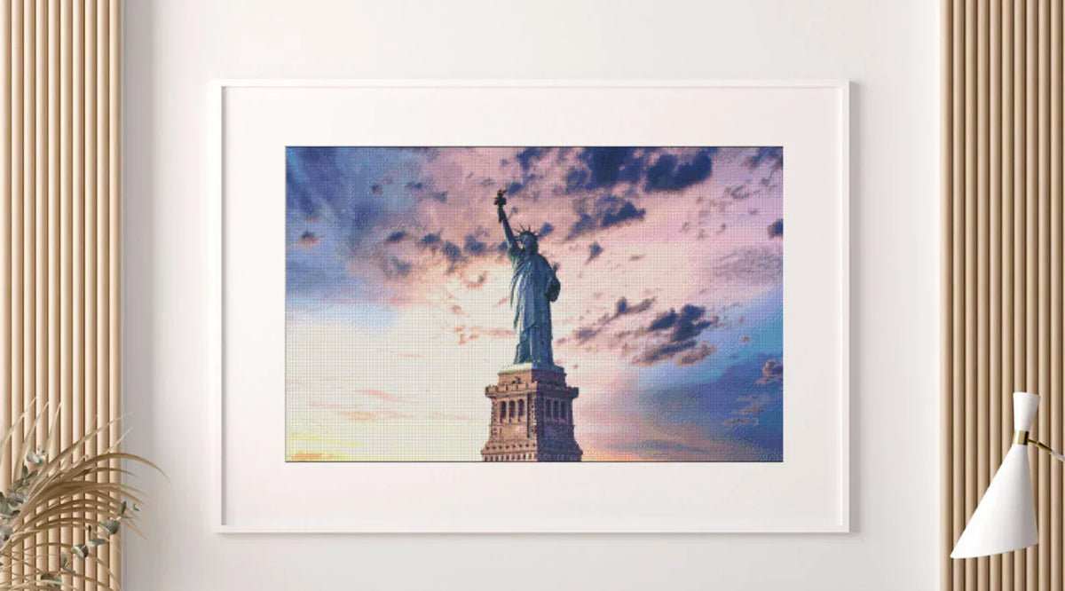 Statue of Liberty Cross Stitch Pattern , Instant Download , Digital File , Sunset Sky , Lady Liberty , New York ,X Stitch Supplies