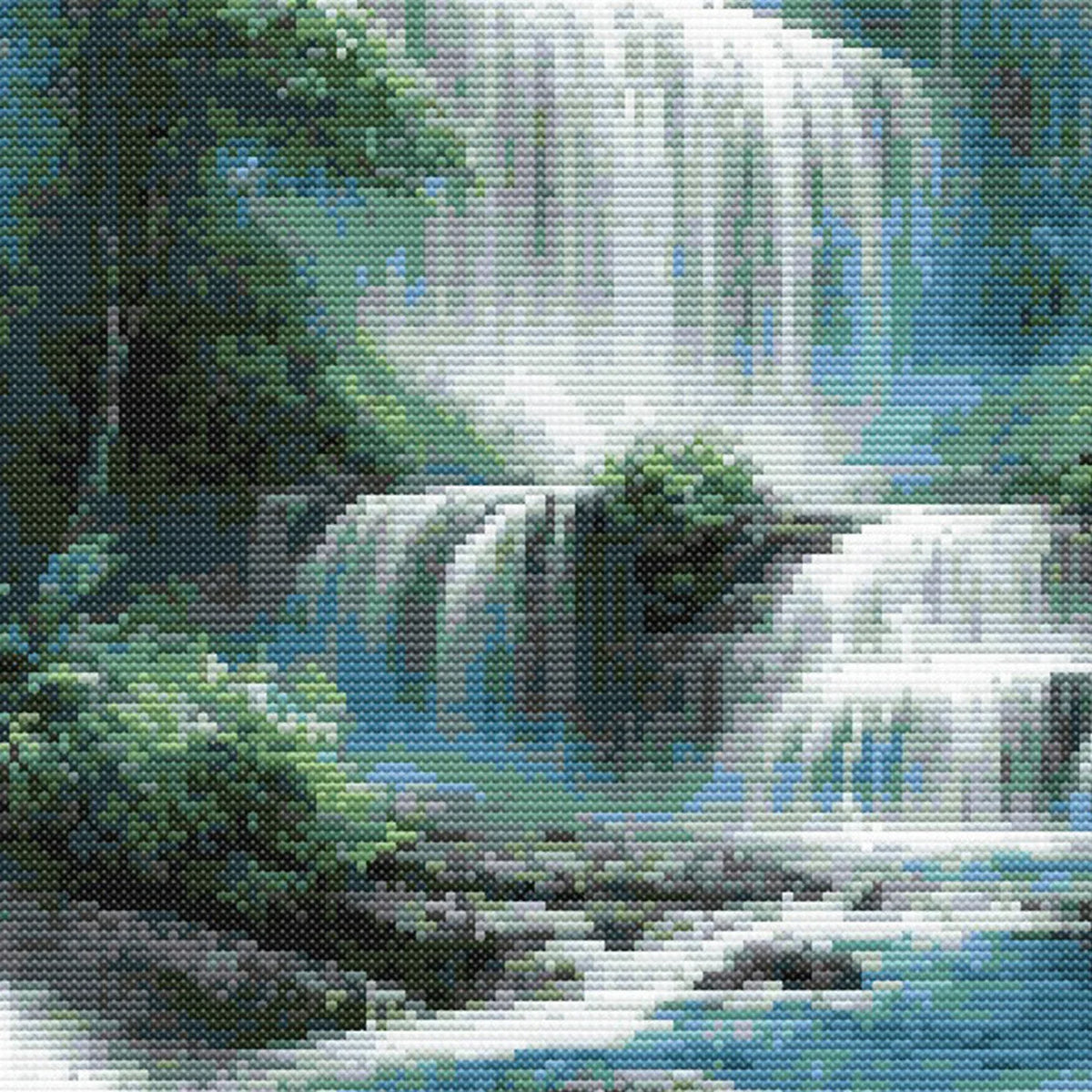 Misty Waterfall Cross Stitch Pattern, Serene Nature Embroidery, DIY Wall Decor, Peaceful Sanctuary Home Decoration. PDF Download
