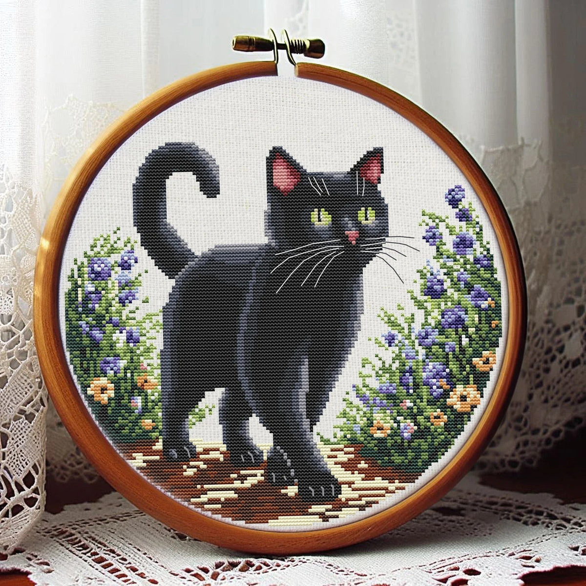 Set of Two Black Cat Cross Stitch Pattern, Cat Cross Stitch, punto de cruz, Cross Stitch Pattern Flower, punto de cruz