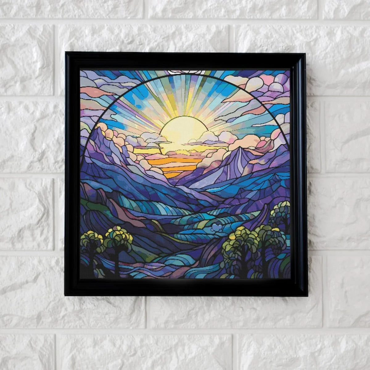 Mountain sunset cross stitch pattern full coverage PDF