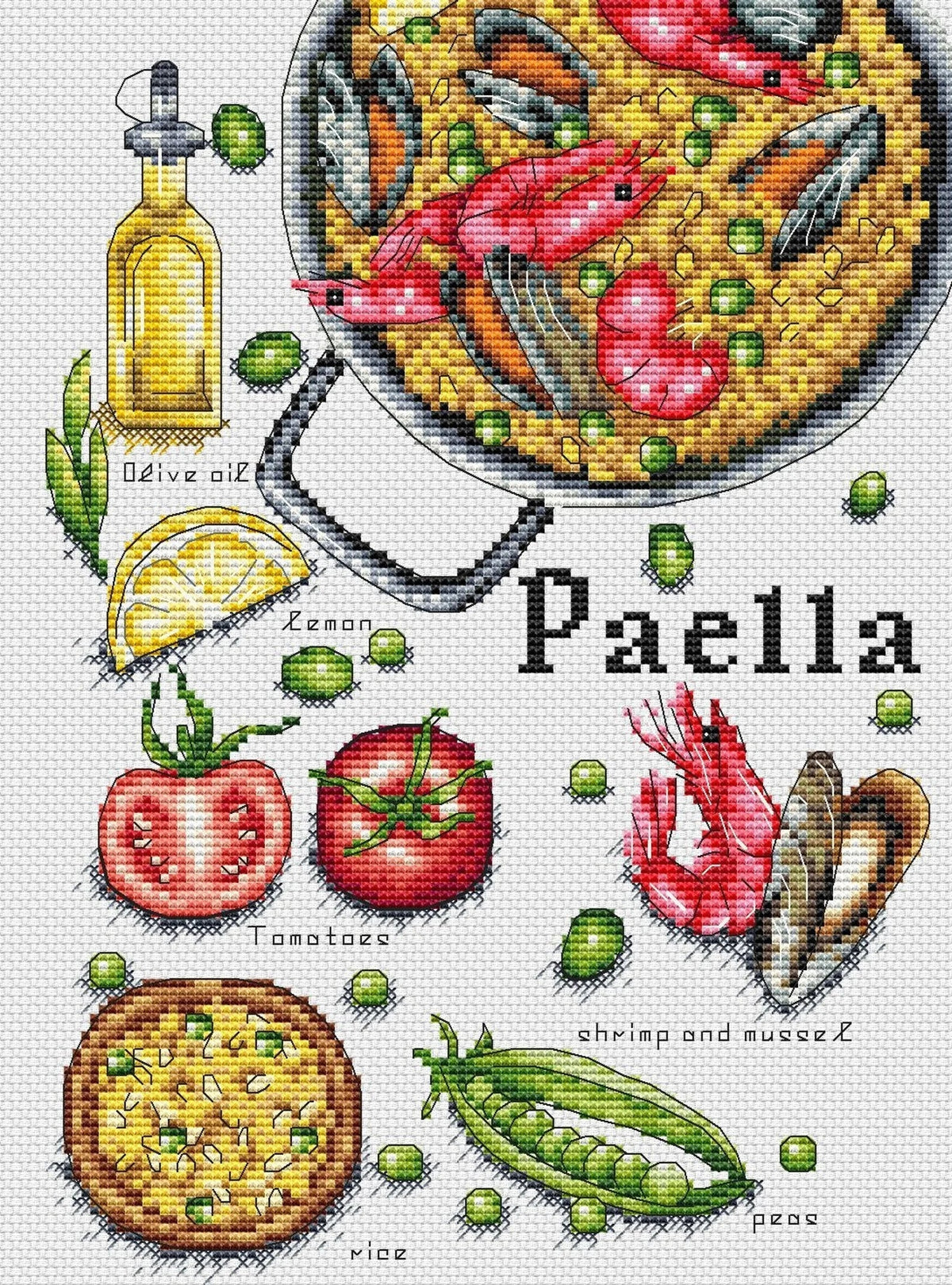 Cross Stitch Pattern "Paella" DMC Cross Stitch Chart Needlepoint Pattern Embroidery Chart Printable PDF Instant Download