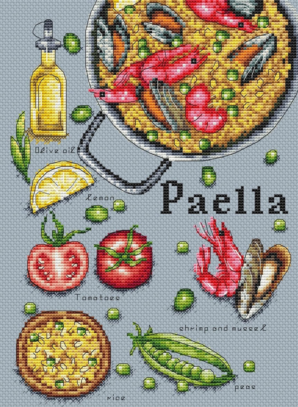 Cross Stitch Pattern "Paella" DMC Cross Stitch Chart Needlepoint Pattern Embroidery Chart Printable PDF Instant Download