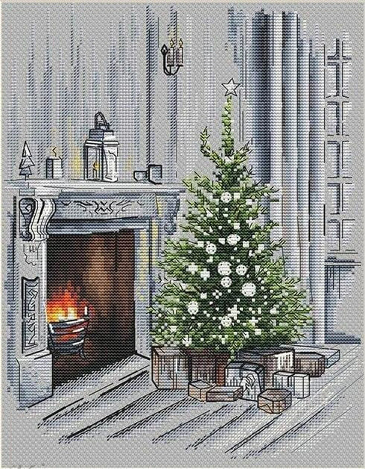 Christmas cross stitch pattern, new year cross stitch, christmas tree cross stitch, fireplace cross stitch, christmas gifts cross stitch