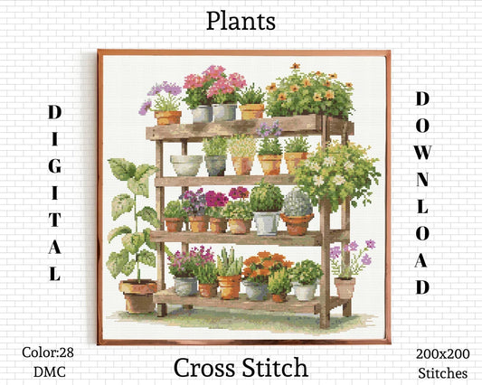 Home Plants Cross Stitch Pattern | Home Garden Cross Stitch | Modern Plants Embroidery Pattern | Botanical Cross Stitch