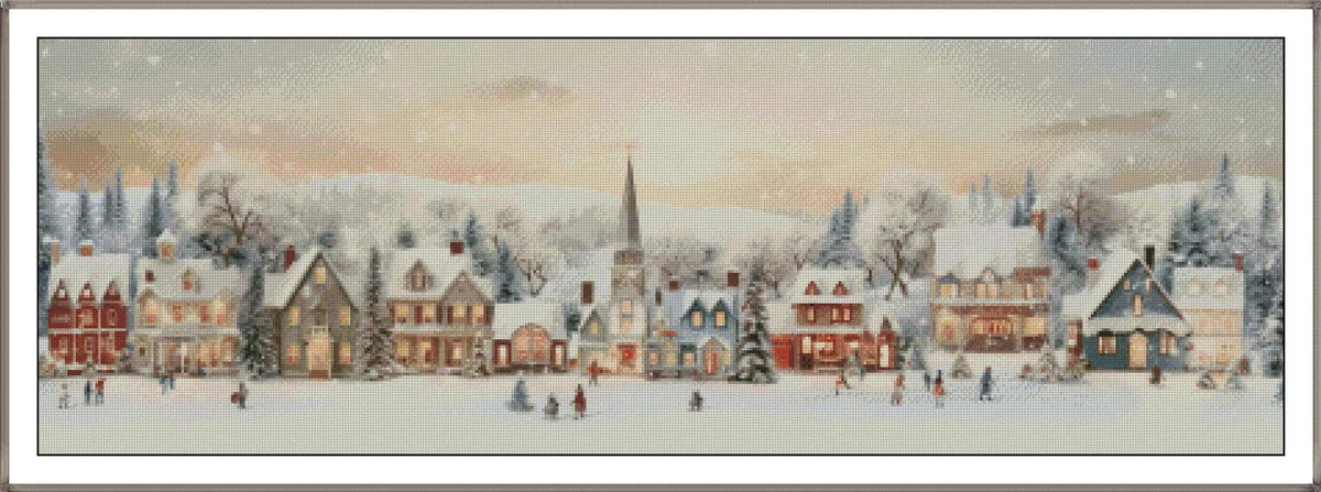 Winter Cross Stitch Pattern,Christmas Row Village, Snow,City,Landscape,Pattern Keeper,Counted Cross Stitch,Pdf,Instant Download