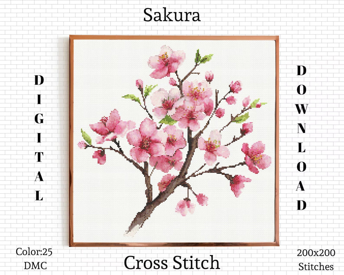 Sakura Cross Stitch Pattern | Sakura Blossom Pattern | Floral Embroidery | Sakura Branch Cross Stitch