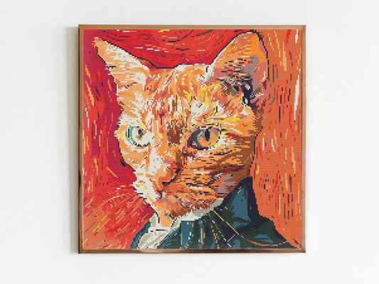 Self Portrait Cat Cross Stitch Sewing Modern Embroidery Pattern Instant DMC Download Funny Snarky Cute Beginner Van Gogh Edvard Monk Kitten