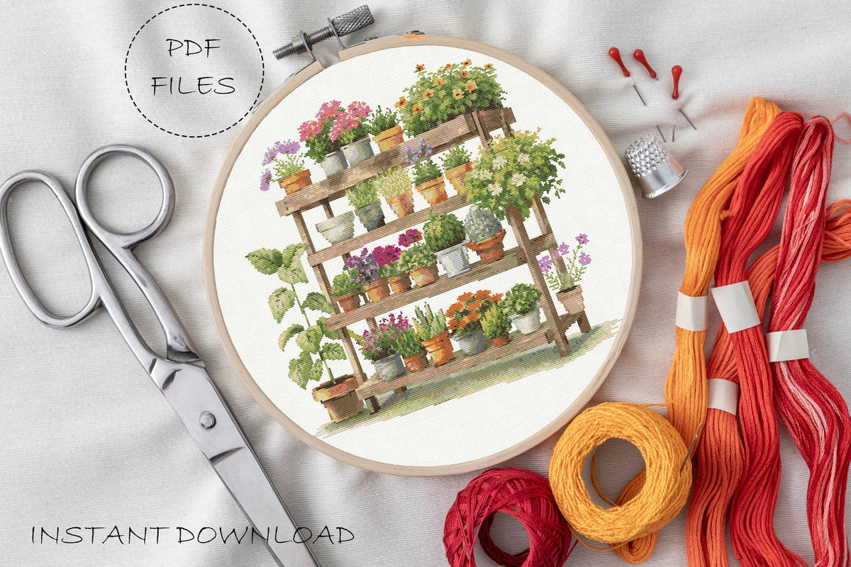 Home Plants Cross Stitch Pattern | Home Garden Cross Stitch | Modern Plants Embroidery Pattern | Botanical Cross Stitch