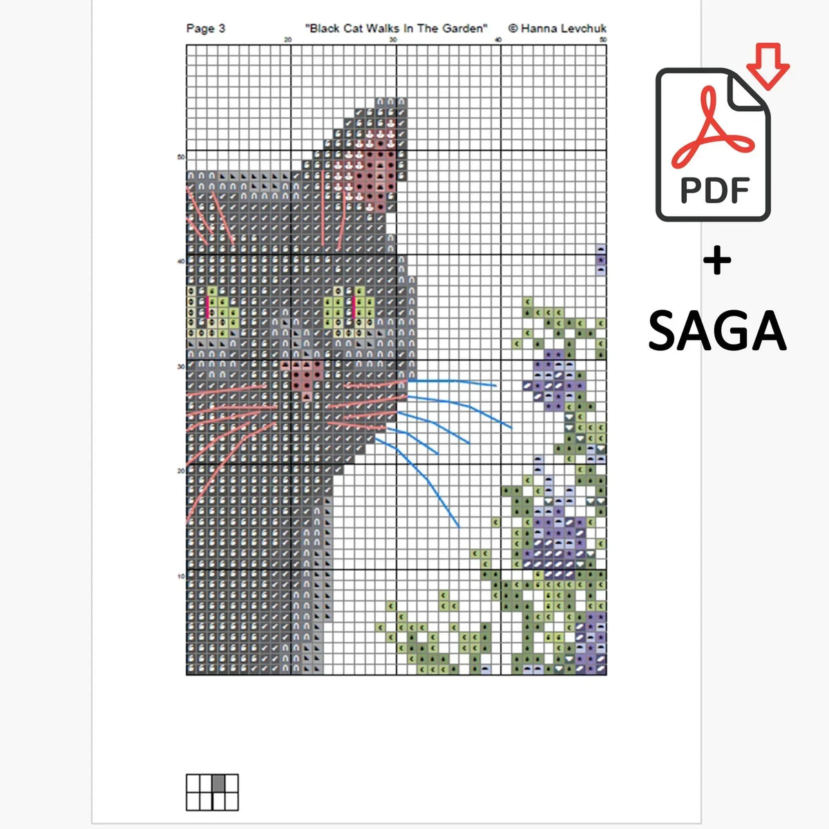 Set of Two Black Cat Cross Stitch Pattern, Cat Cross Stitch, punto de cruz, Cross Stitch Pattern Flower, punto de cruz