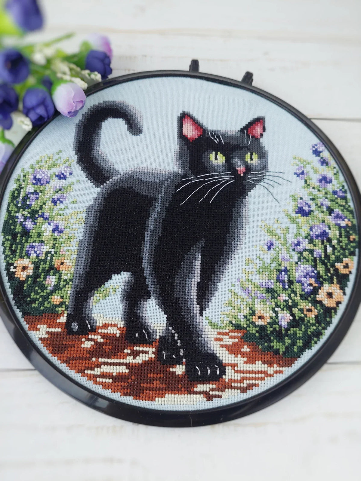 Black Cat Cross Stitch Pattern, Cross Stitch, punto de cruz, point de croix, Cross Stitch Pattern Flower, Cat Cross Stitch Pattern