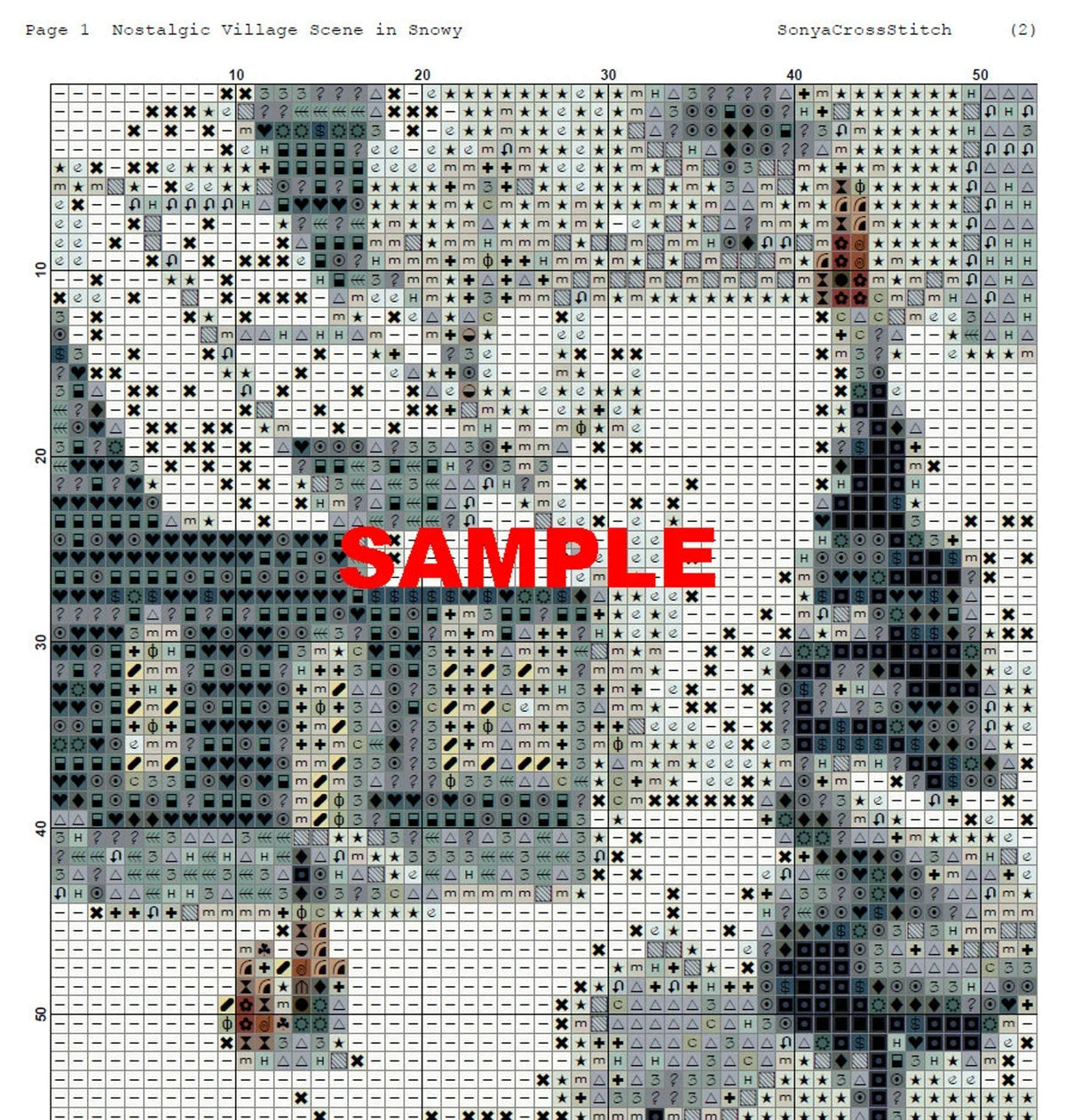 Watercolor Cross Stitch Pattern,Nostalgic Village Scene in Snowy,City,Landscape,Winter,Victorian Style,Pattern Keeper,Pdf,Instant Download