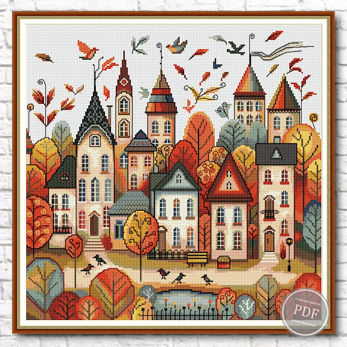 Cross stitch pattern Autumn town, Fairytale town for cross stitch, Autumn house for cross stitch, Vintage cross stitch, Digital PDF 474