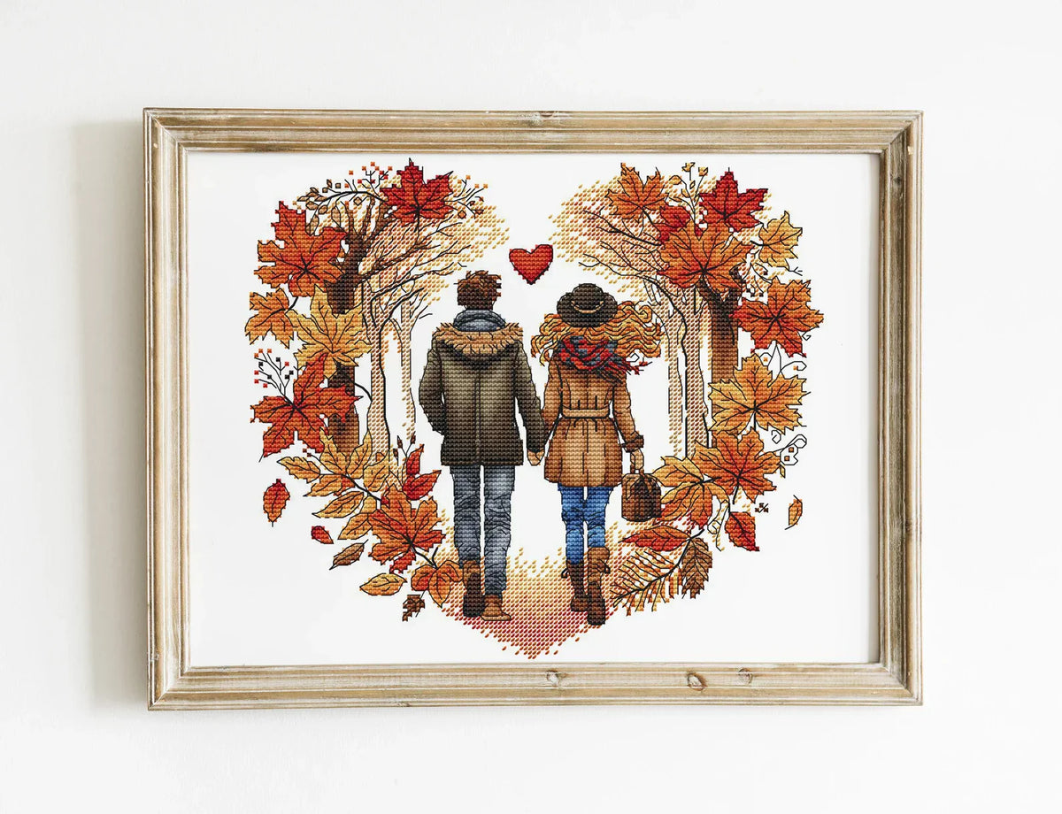 Autumn Cross Stitch Pattern PDF, Autumn Leaves Embroidery, Funny Gift, Embroidery Design Digital File, Autumn love Hand Embroidery