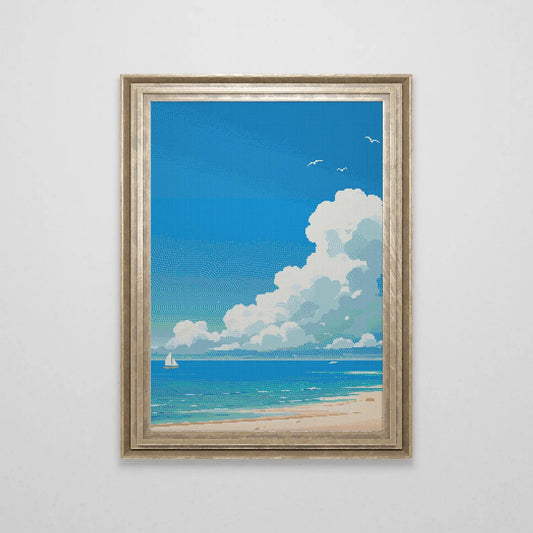 A Day at the Beach Cross Stitch Pattern | Ocean Landscape Cross Stitch Chart Download | Nature Cross Stitch | Summer Cross Stitch PDF