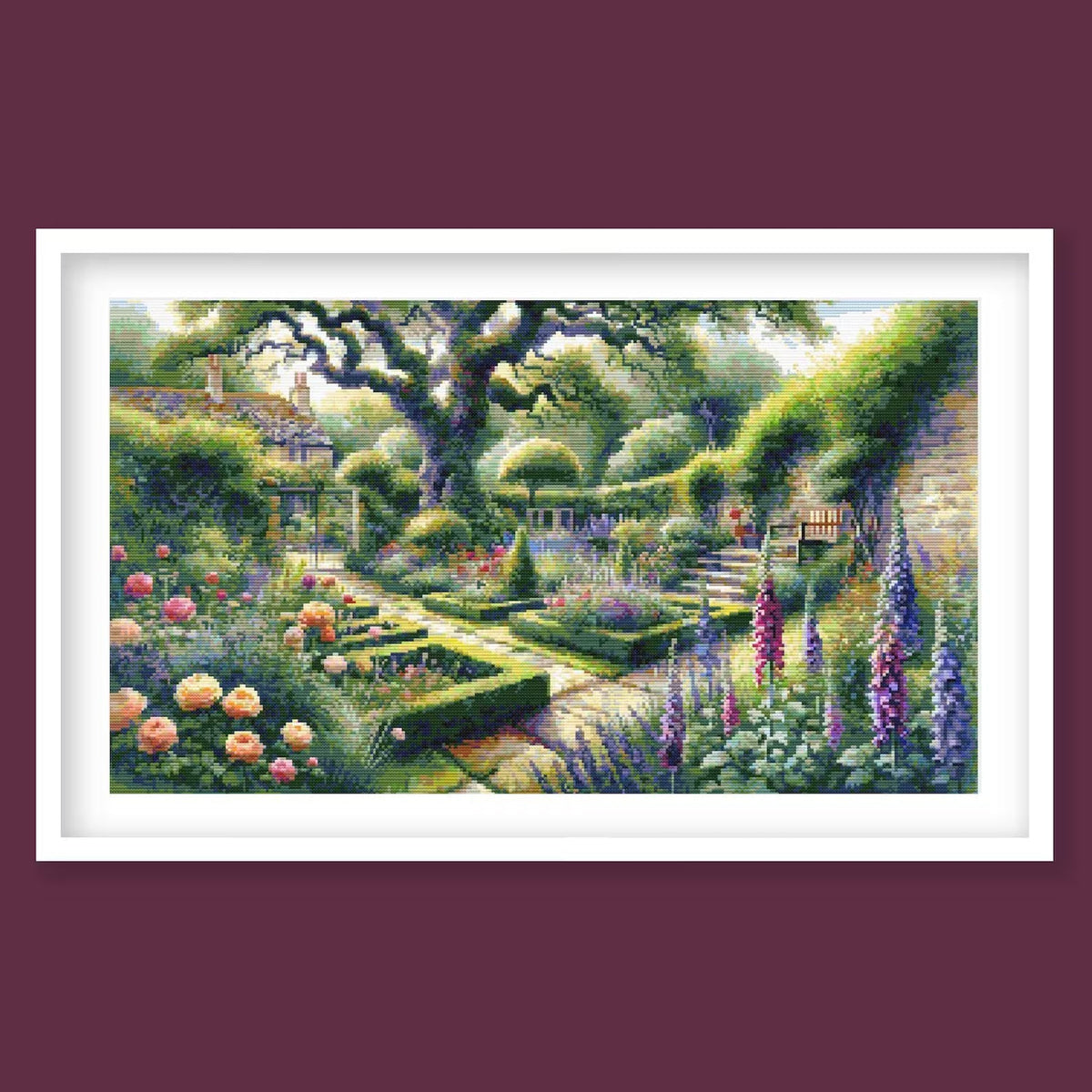 English Garden Cross Stitch Pattern | Beautiful Victorian Garden Needlework Design. Digital PDF Download