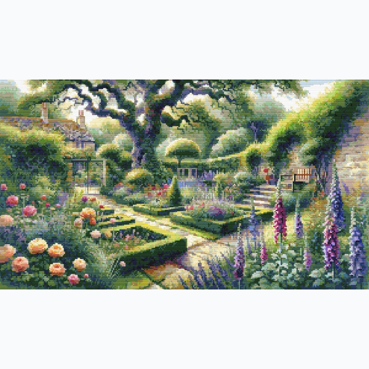 English Garden Cross Stitch Pattern | Beautiful Victorian Garden Needlework Design. Digital PDF Download