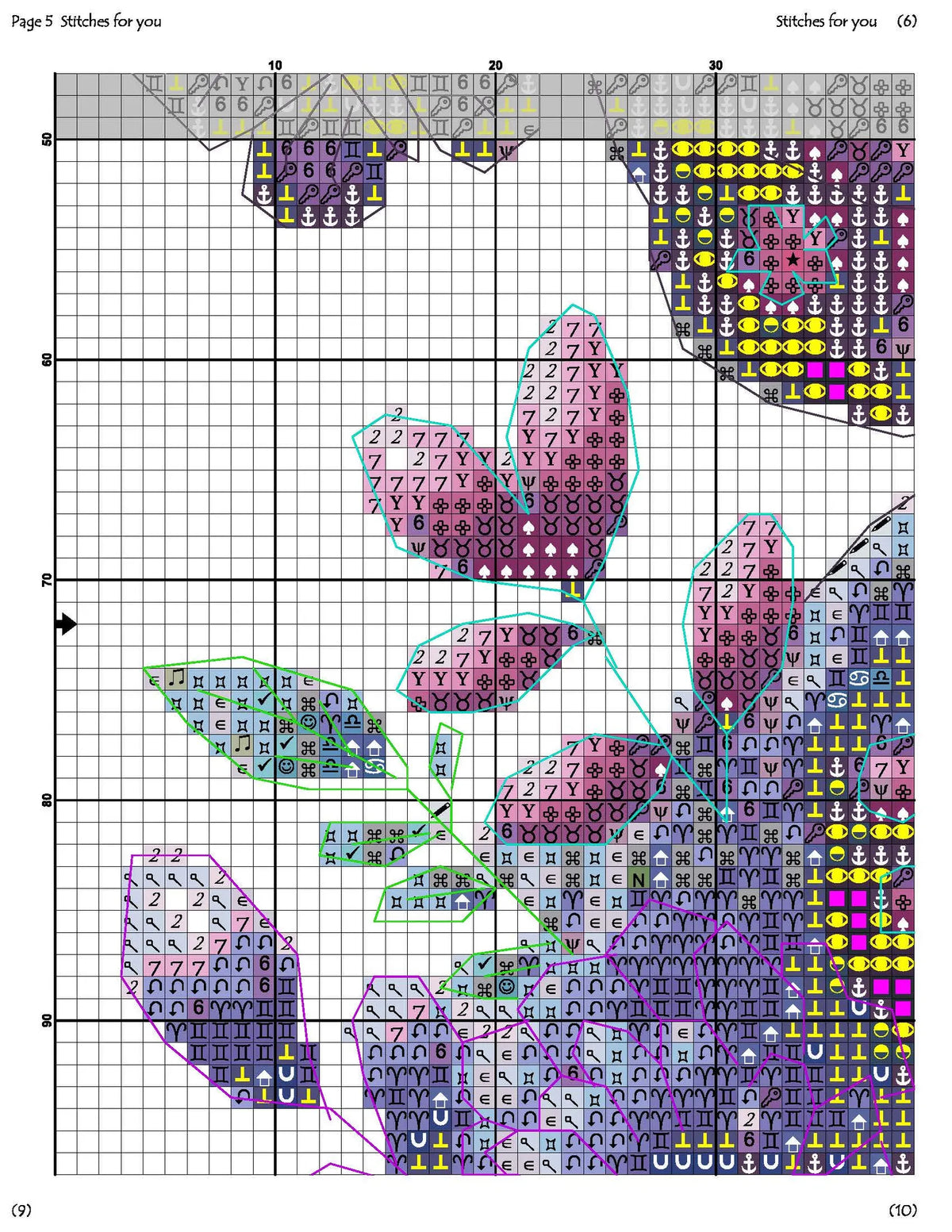 Purple Butterfly - Counted Cross Stitch Patterns - Printable Chart PDF Format Needlework Embroidery Crafts DIY DMC color